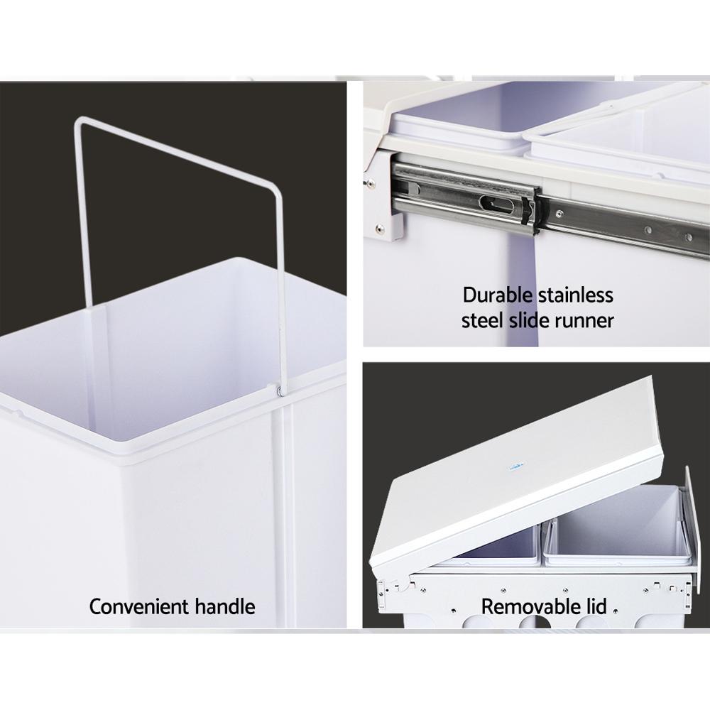 Cefito 2x15L Pull Out Bin in white, featuring dual compartments and removable lids for waste separation.